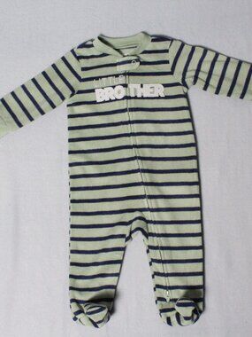 Carter’s Little Brother Fleece Footed Sleeper – Green/Navy – Size 3–6M
